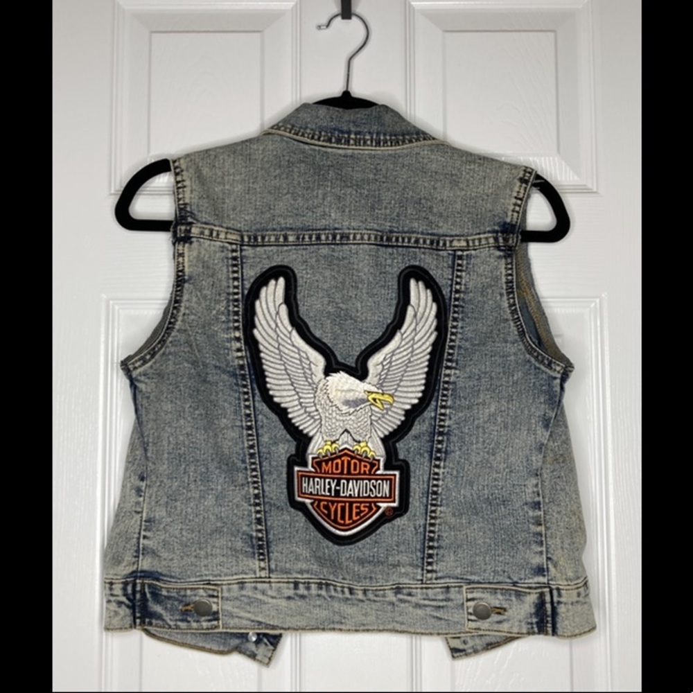 Custom Harley Davidson denim vest with patches